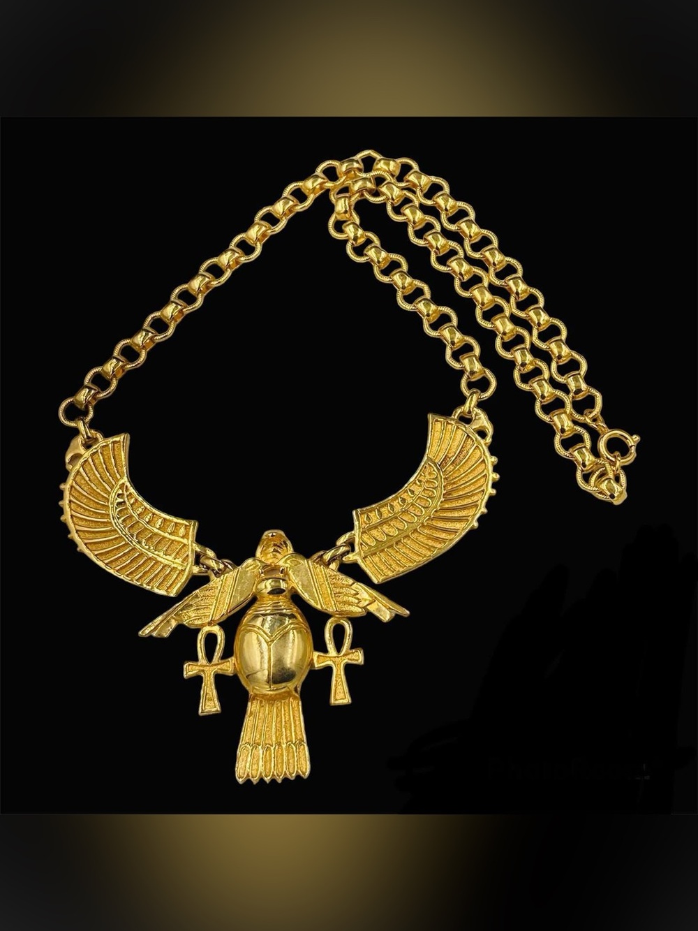 Vintage Egyptian Revival Winged Cobra and Scarab Necklace